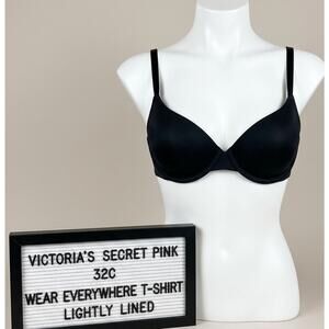 NWT Victoria's Secret PINK 32C Bra Black Wear Everywhere T-Shirt Lightly Lined